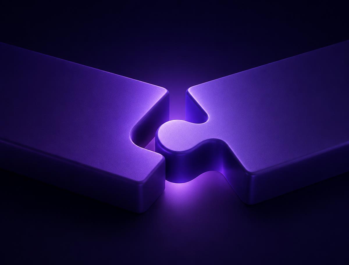 Two glowing pieces interlocking, representing a consented introduction
